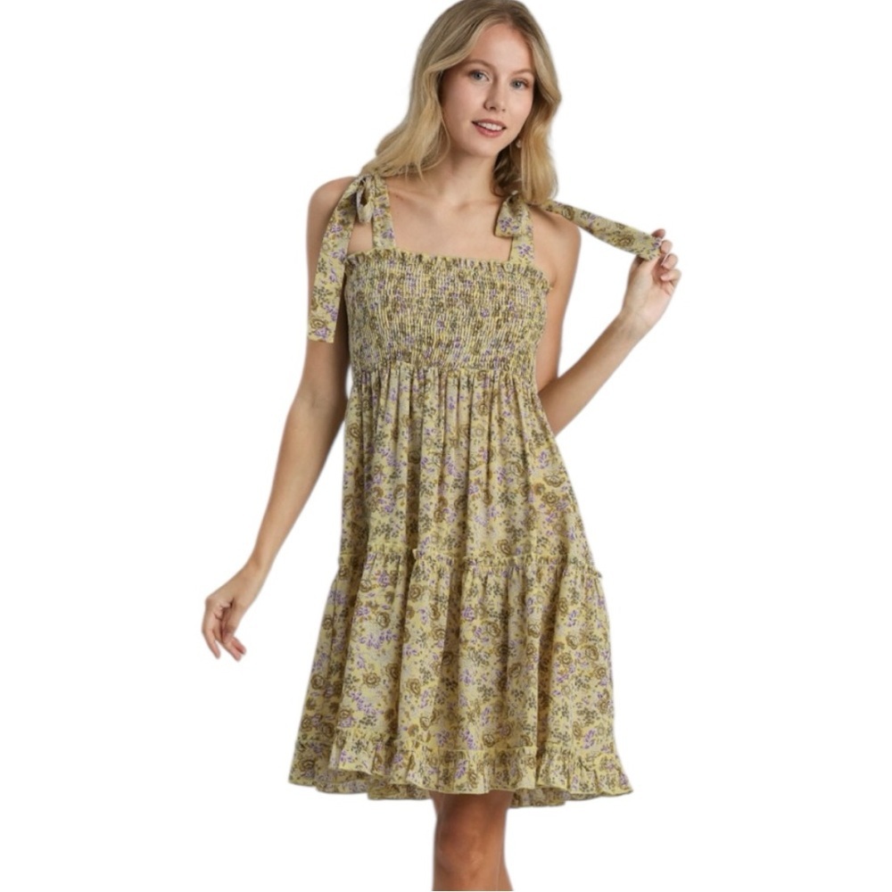 ‘Alivia’ Floral Print A-Line Smocked Ruffle Tiered Dress - Picture 7 of 8